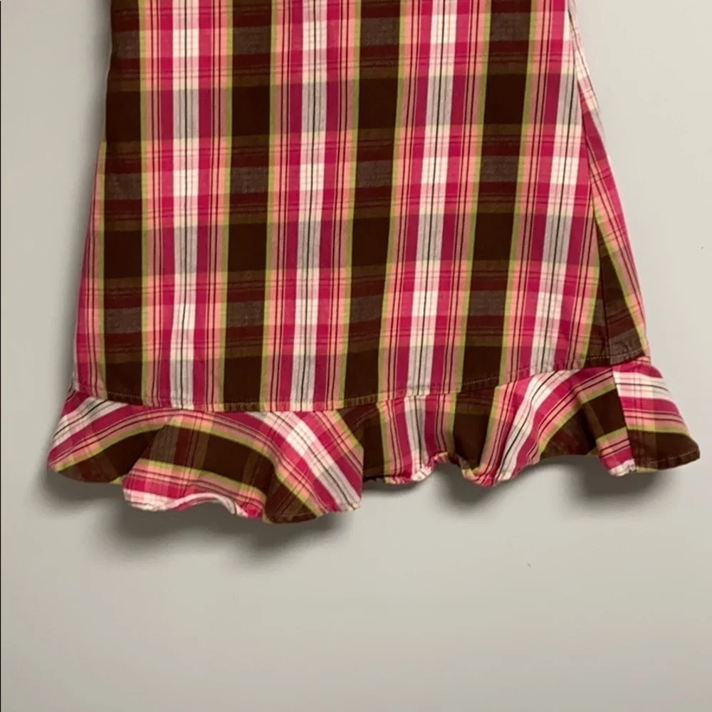 Gymboree Girls  jumper /  dress pink & brown plaid, lined (not this dark) 5